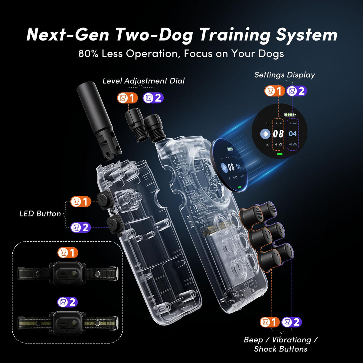 Shock Collar for 2 Dogs, 4 Modes, IPX8 Waterproof Dog Training Collar K941