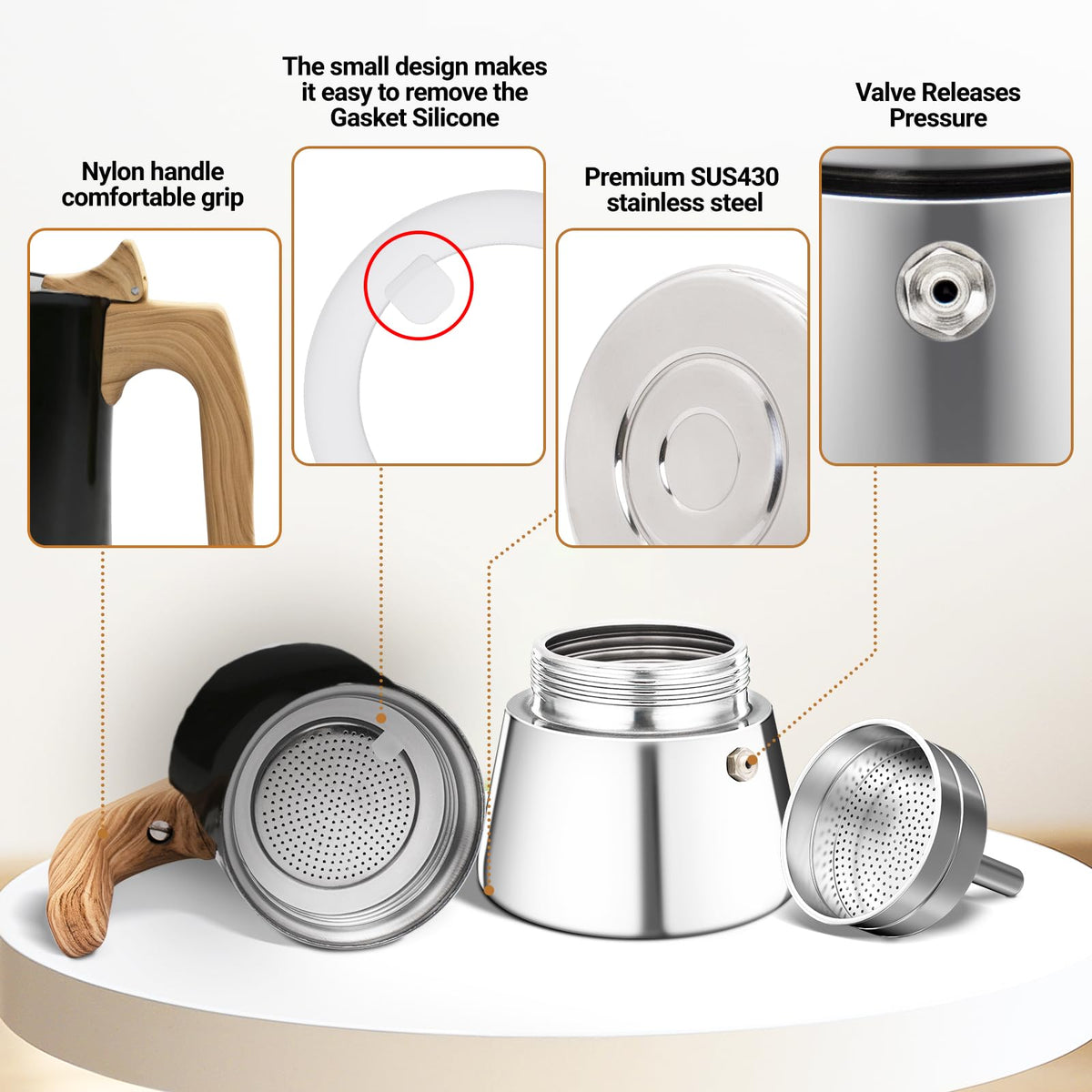 12 Cup 304 Stainless Steel Moka Pot V74984