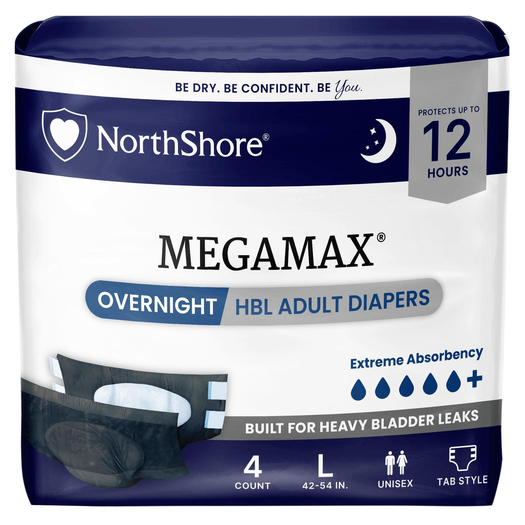 Black Large Adult Diapers with Tabs, 4 Count I712182