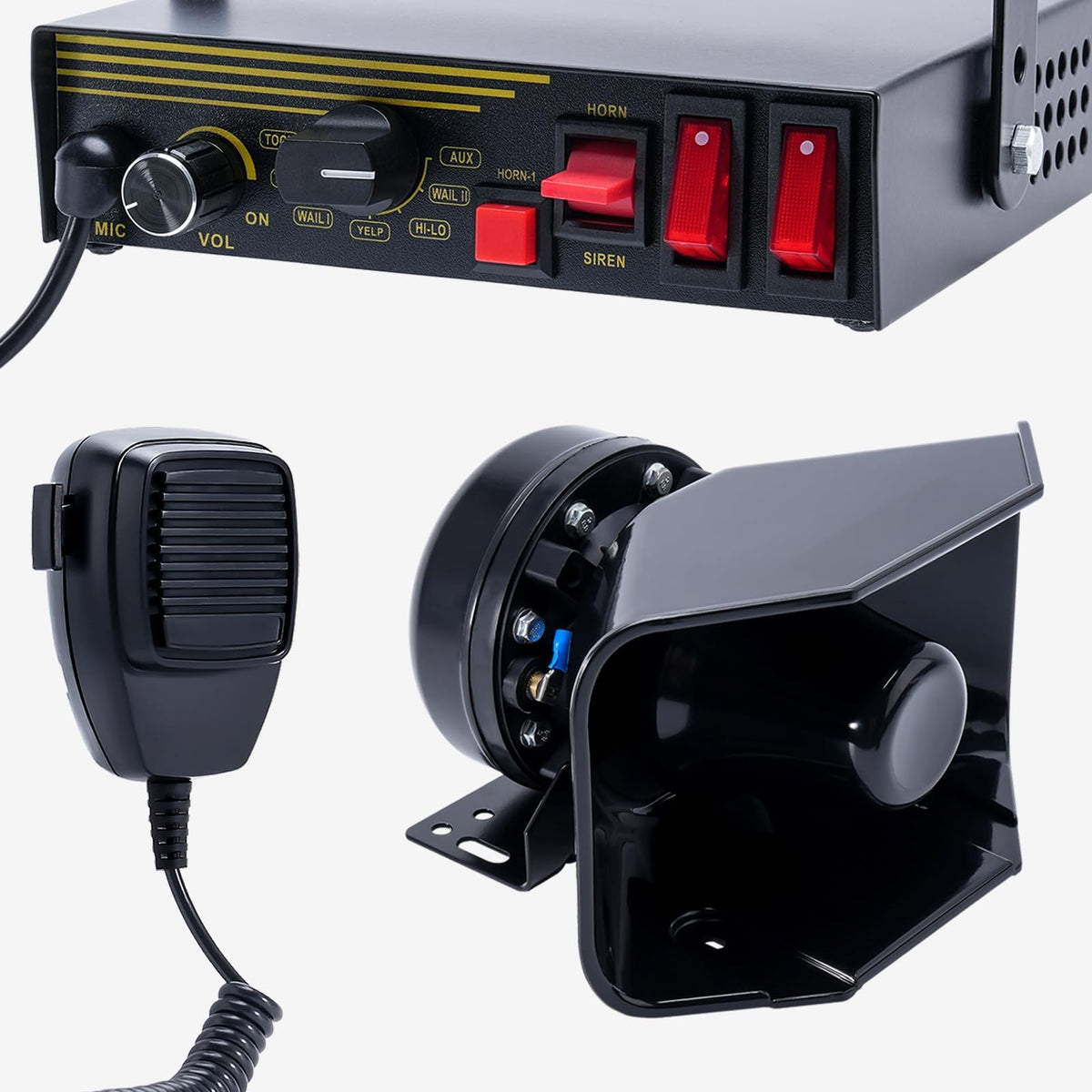 200W 12V 9 Tone Emergency Siren System with Loud Speaker Horn and Handheld Microphone O2204
