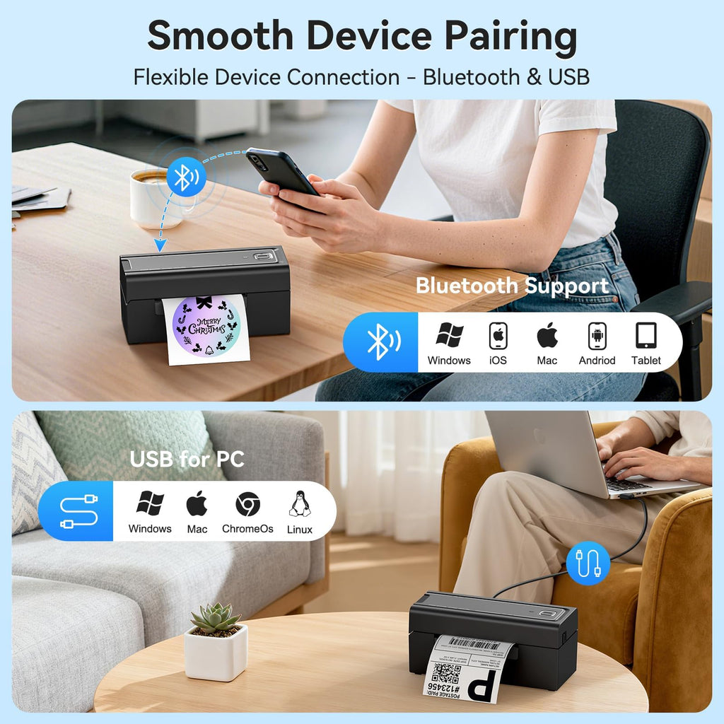 Bluetooth Thermal Shipping Label Printer, Wireless 4x6 T906995