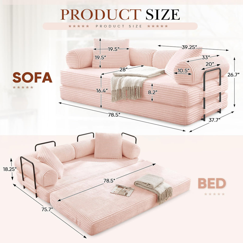Pink Corduroy Convertible Sleeper Sofa Bed F26413