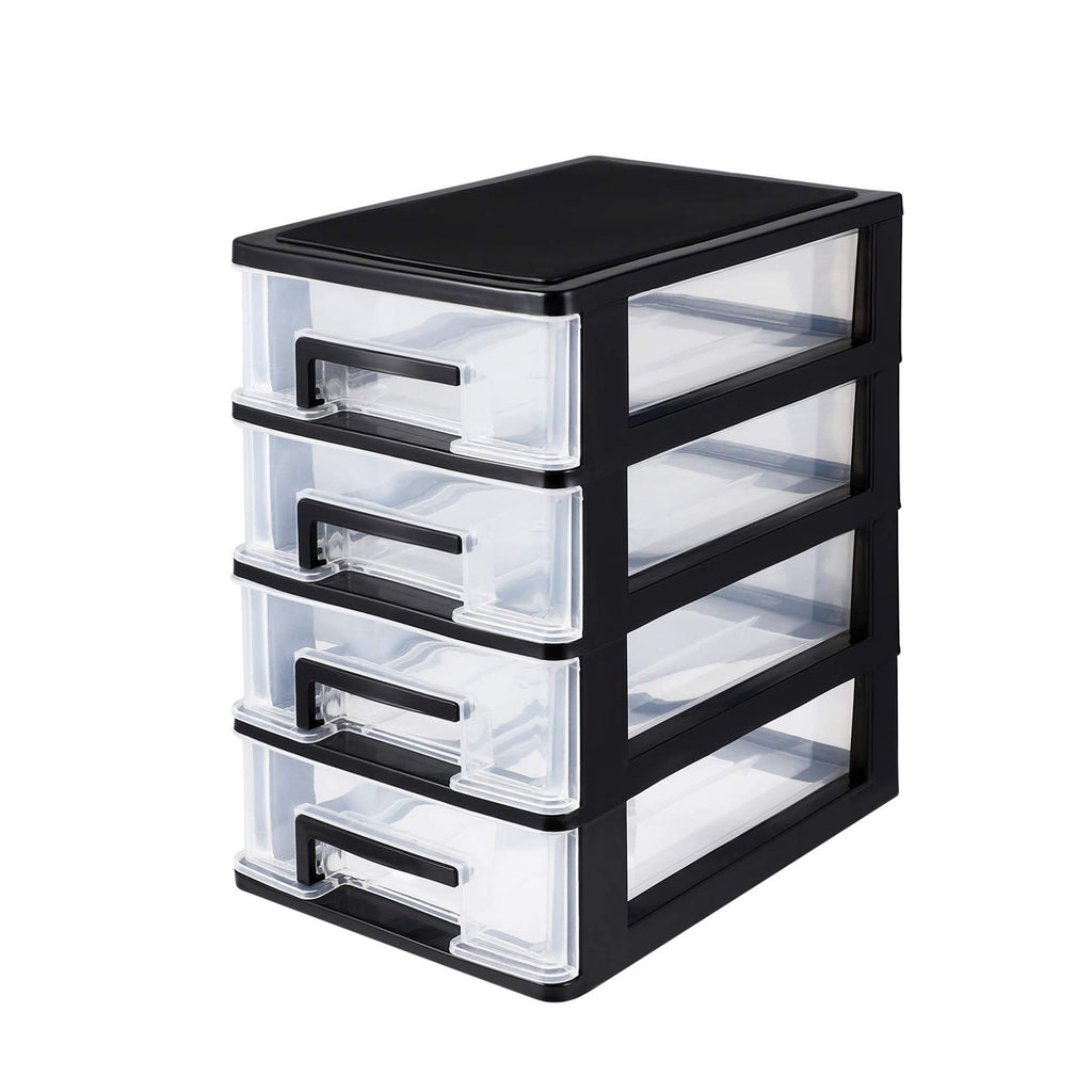 Black Transparent 4-Layer Plastic Drawer Storage Cabinet J8074