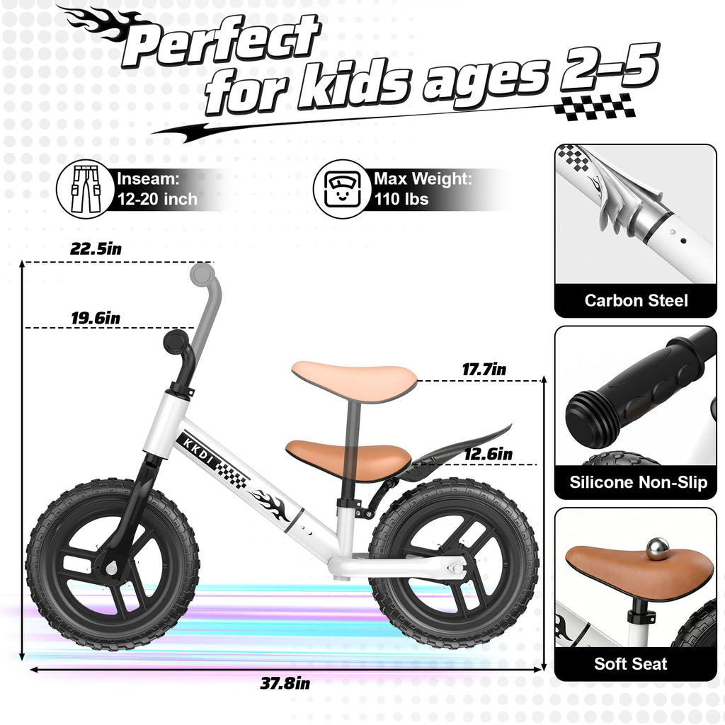 Adjustable Toddler Balance Bike with Fender and LED Tires A386176