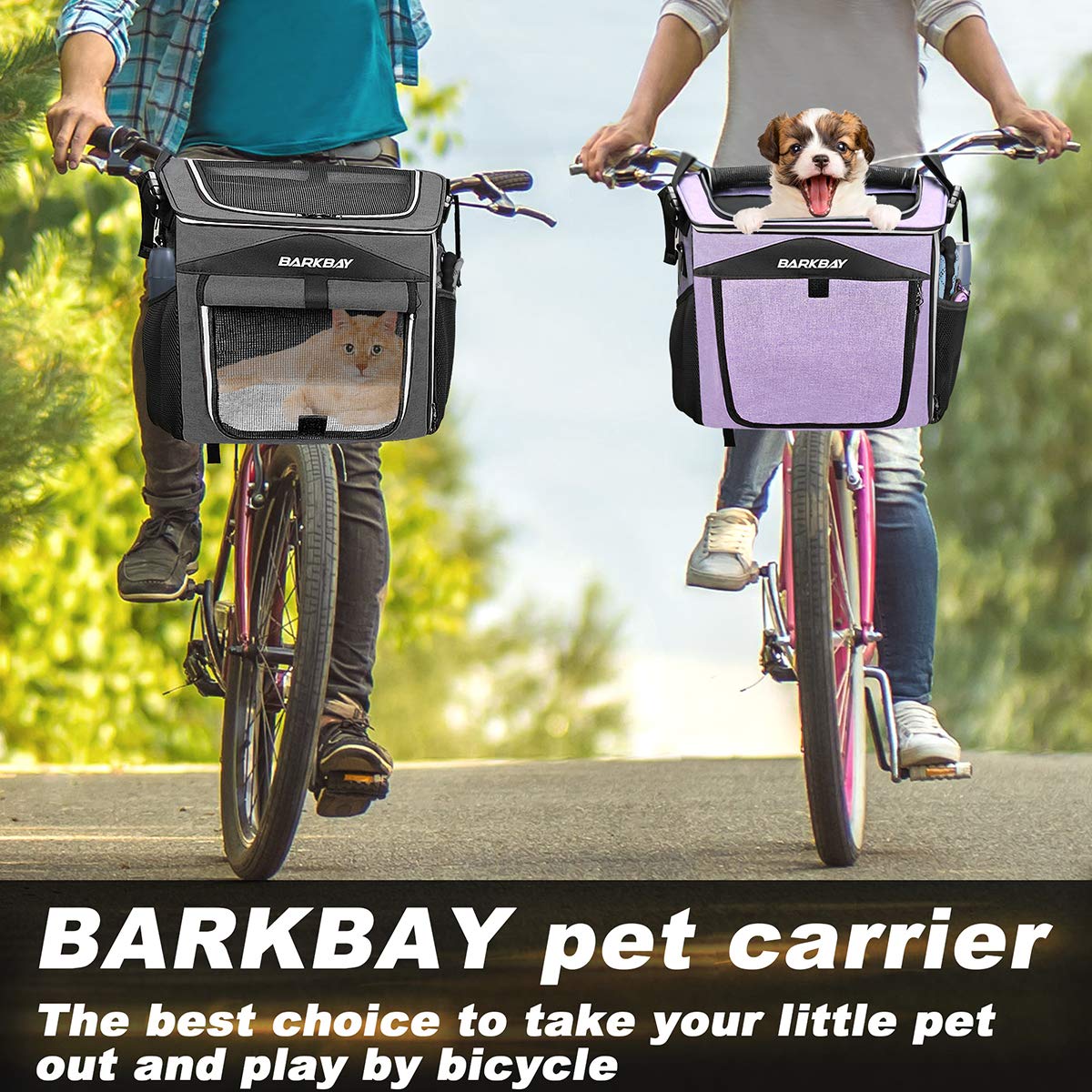 Foldable Soft-Sided Dog Bike Basket Carrier with 2 Open Doors O4818