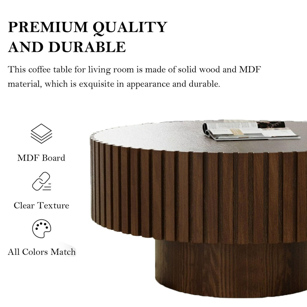Round Fluted Drum Coffee Table with Pedestal Base B829262