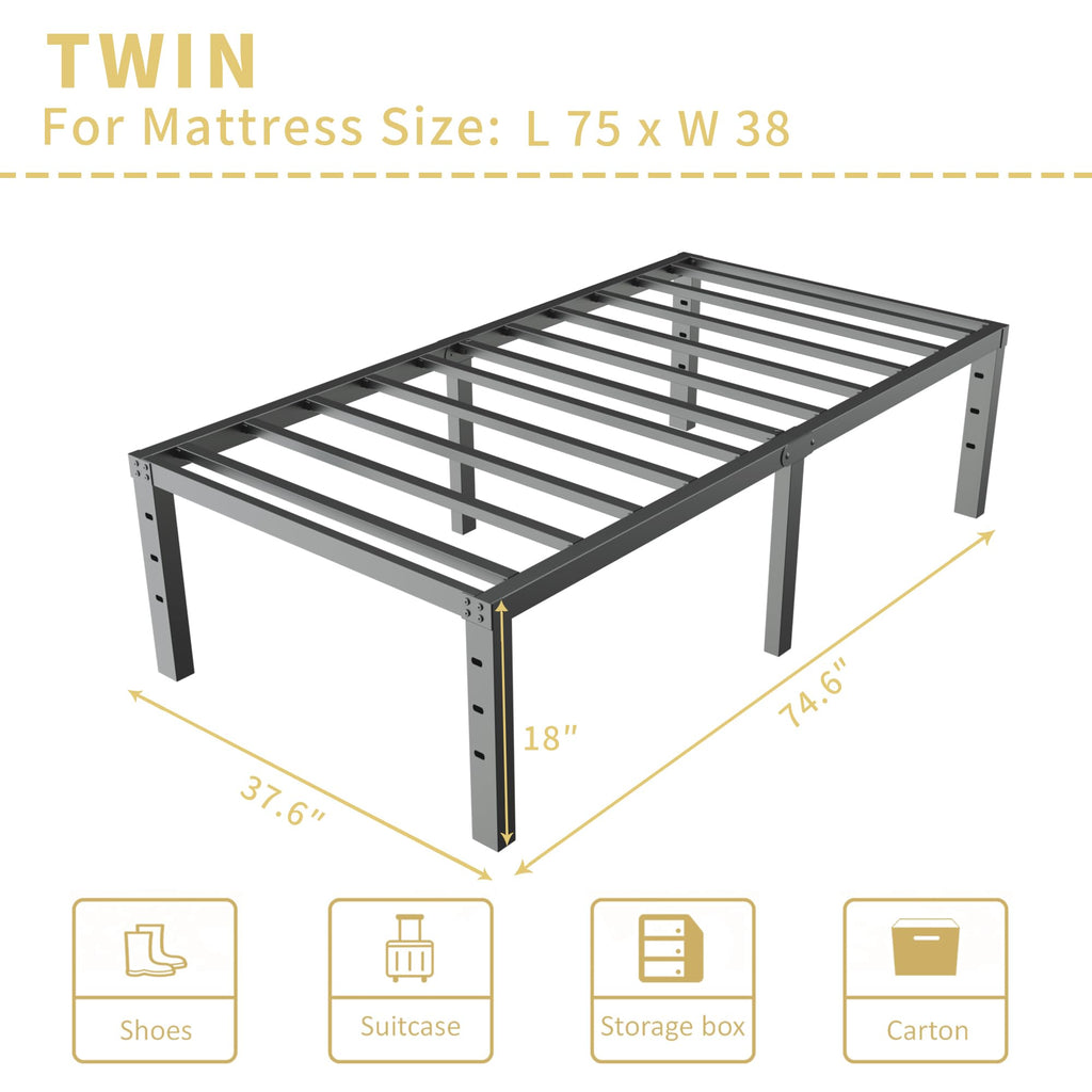 18 Inch Metal Twin Bed Frame Heavy Duty Noise Free P5434