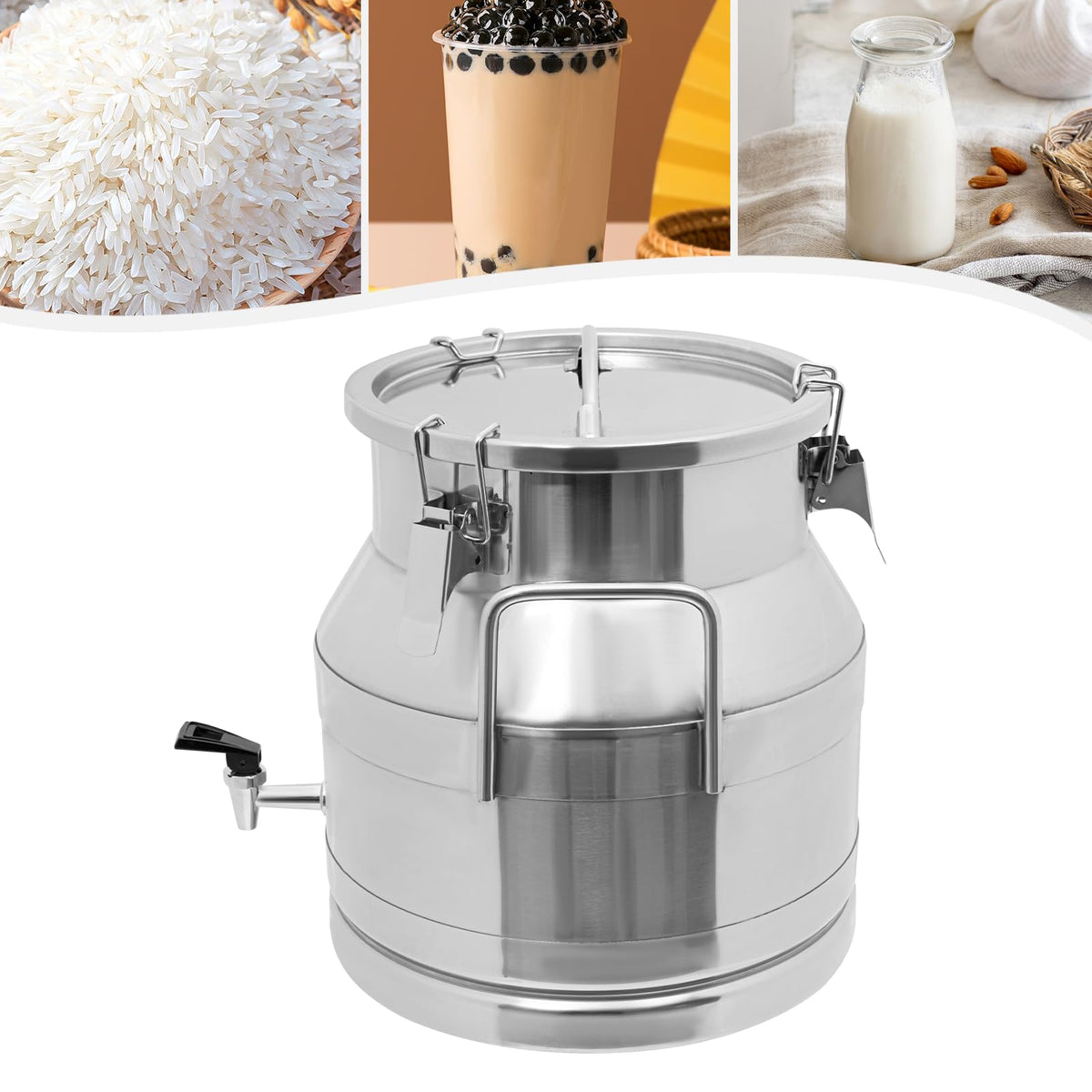Stainless Steel Milk Can with Faucet, 20L Silicone Sealed Lid X2870