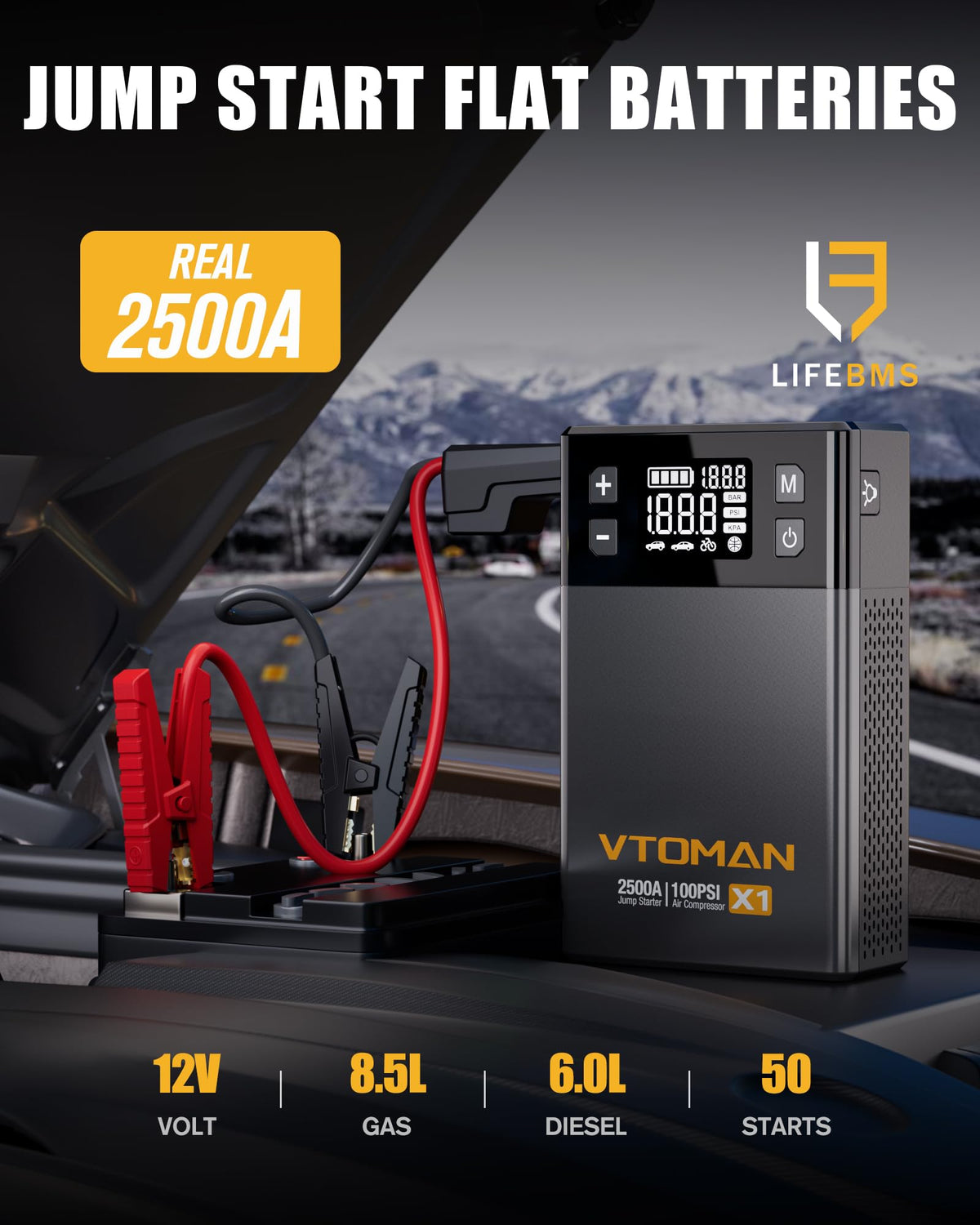 2500A Jump Starter with 150PSI Air Compressor T18028