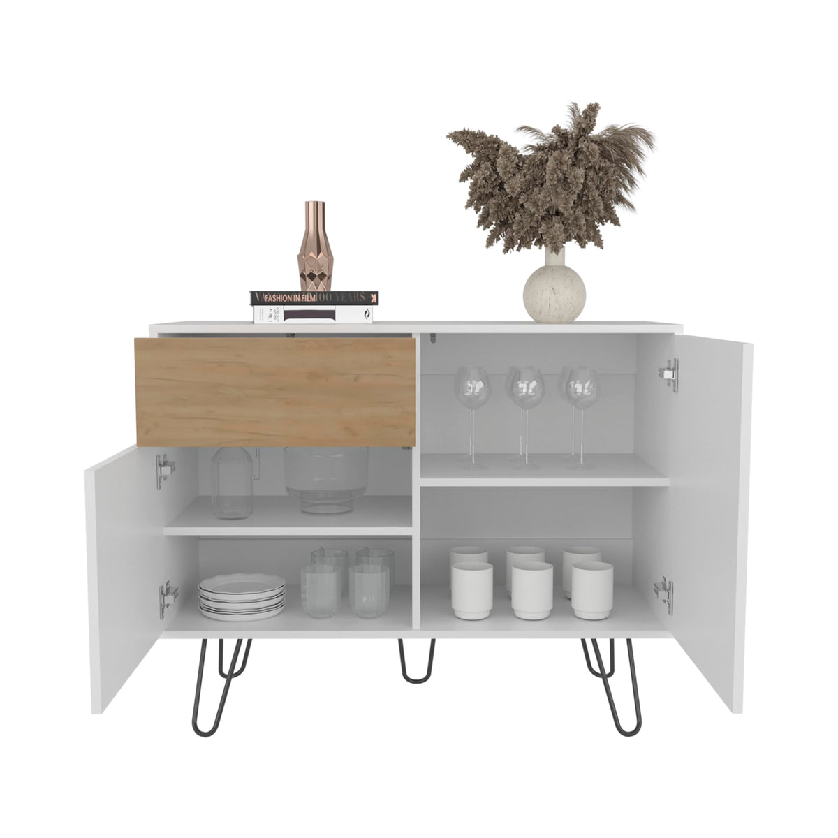 39" Wide Console Table with Two Cabinets, One Drawer and Four Shelves Y6561