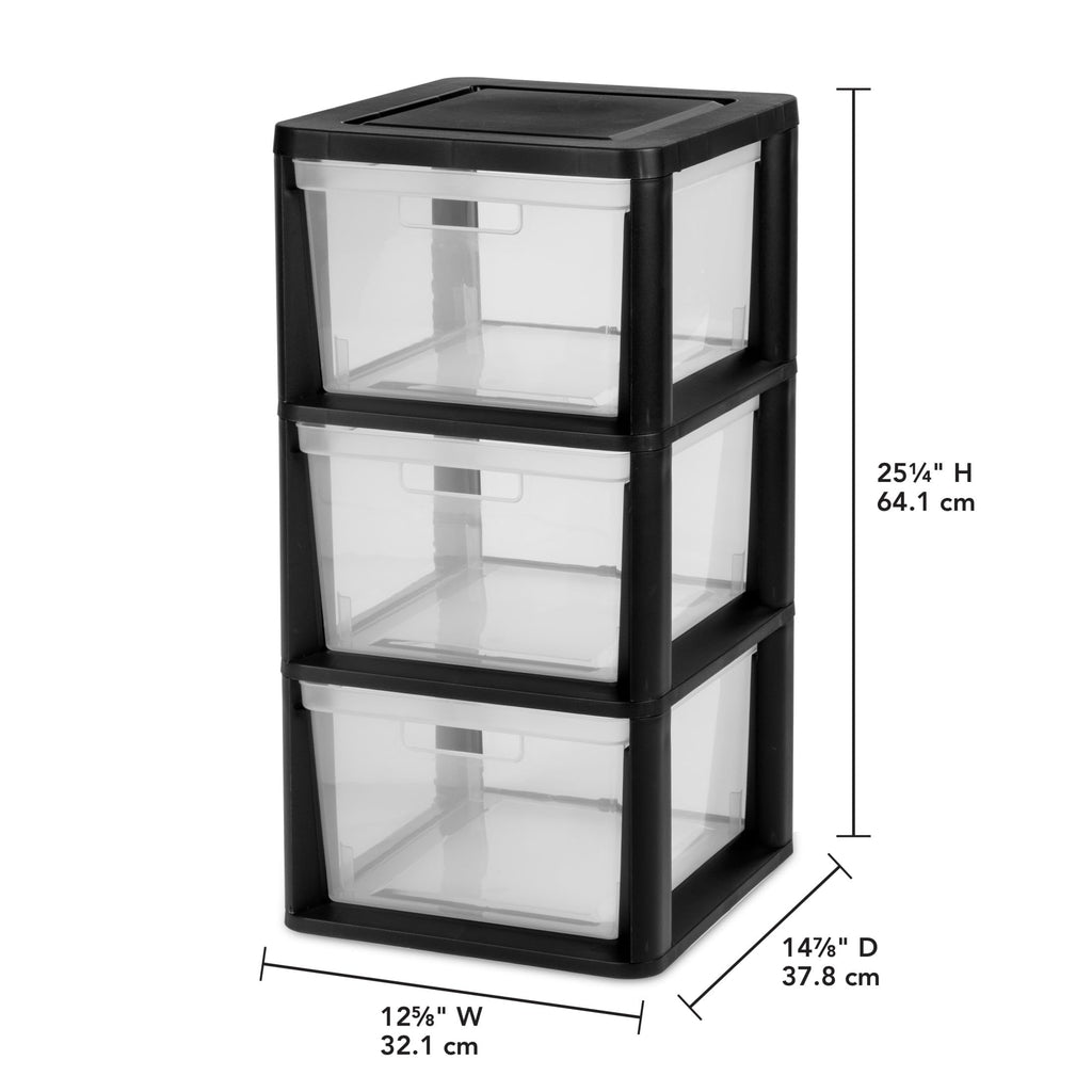 Black 3 Drawer Plastic Storage Tower A313