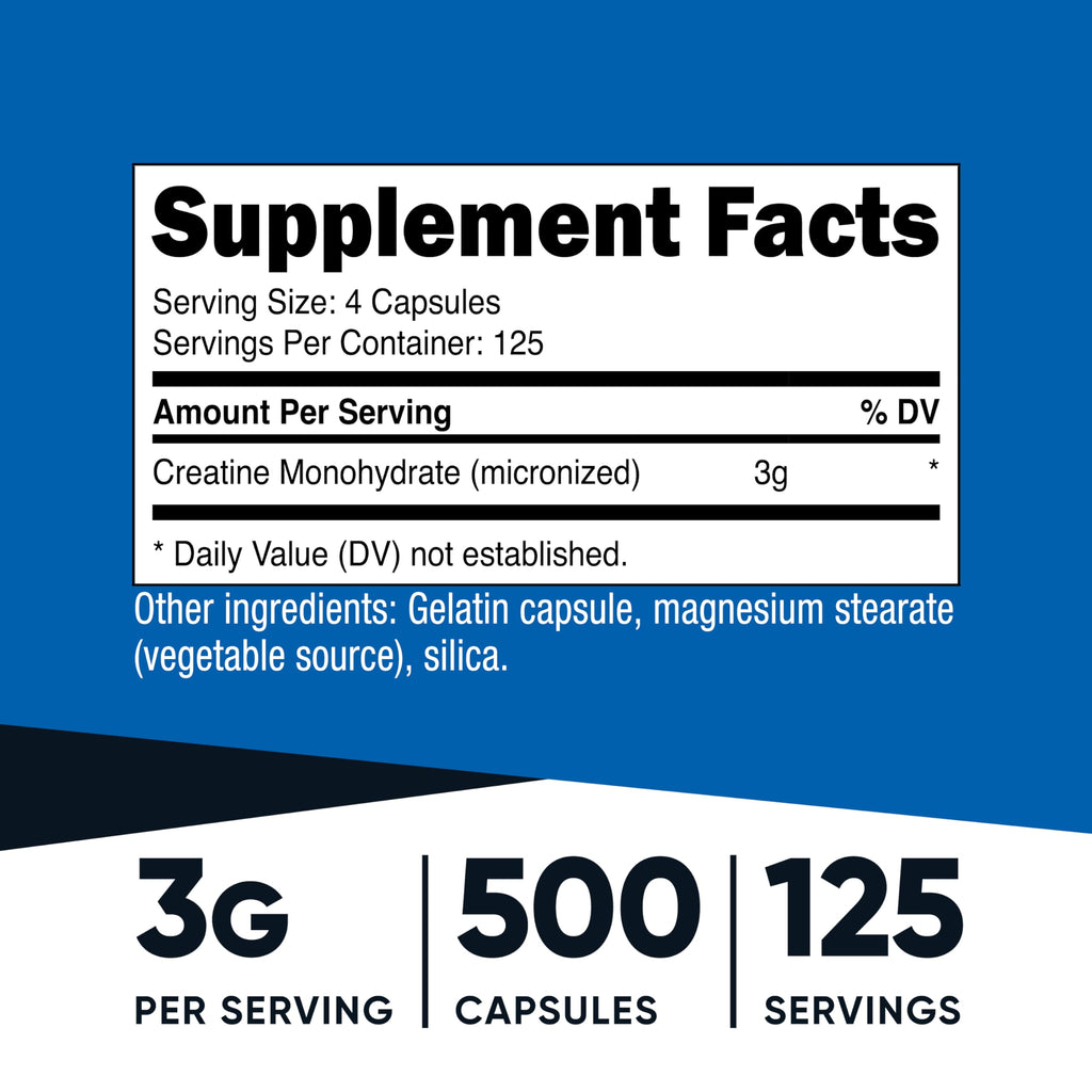 Micronized Creatine Monohydrate 3,000mg 500 Capsules K564443