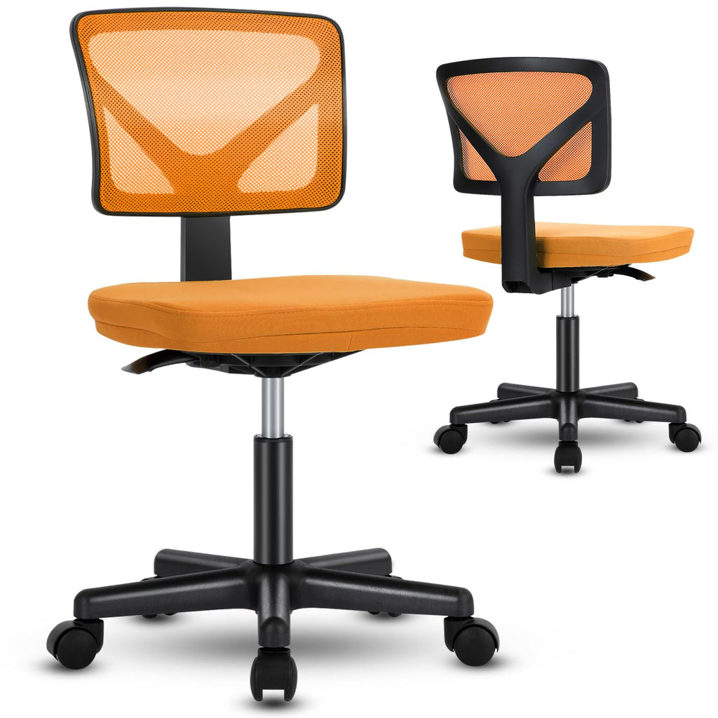 Orange Mesh Armless Desk Chair with Lumbar Support B5891