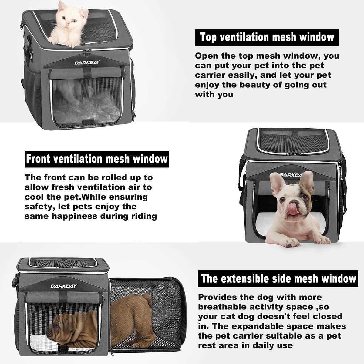 Foldable Soft-Sided Dog Bike Basket Carrier with 2 Open Doors O4818