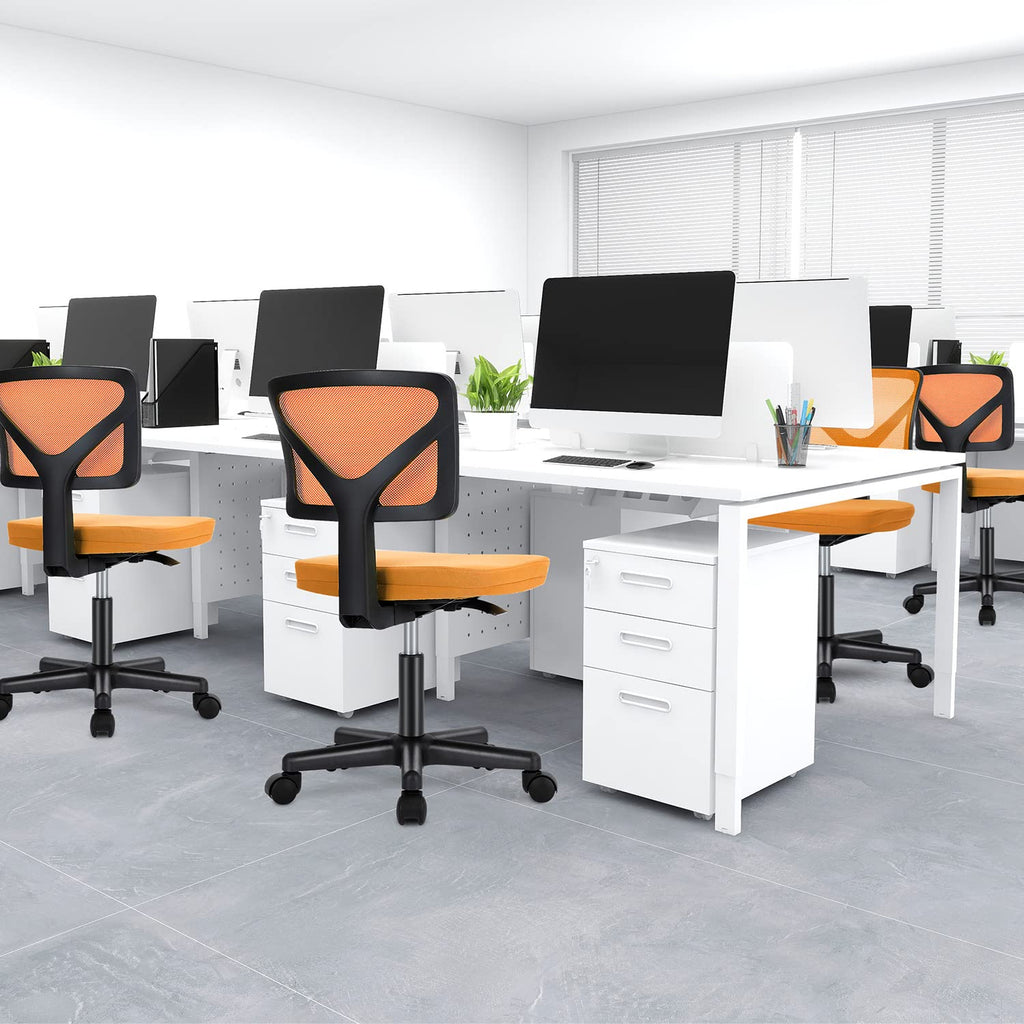 Orange Mesh Armless Desk Chair with Lumbar Support B5891