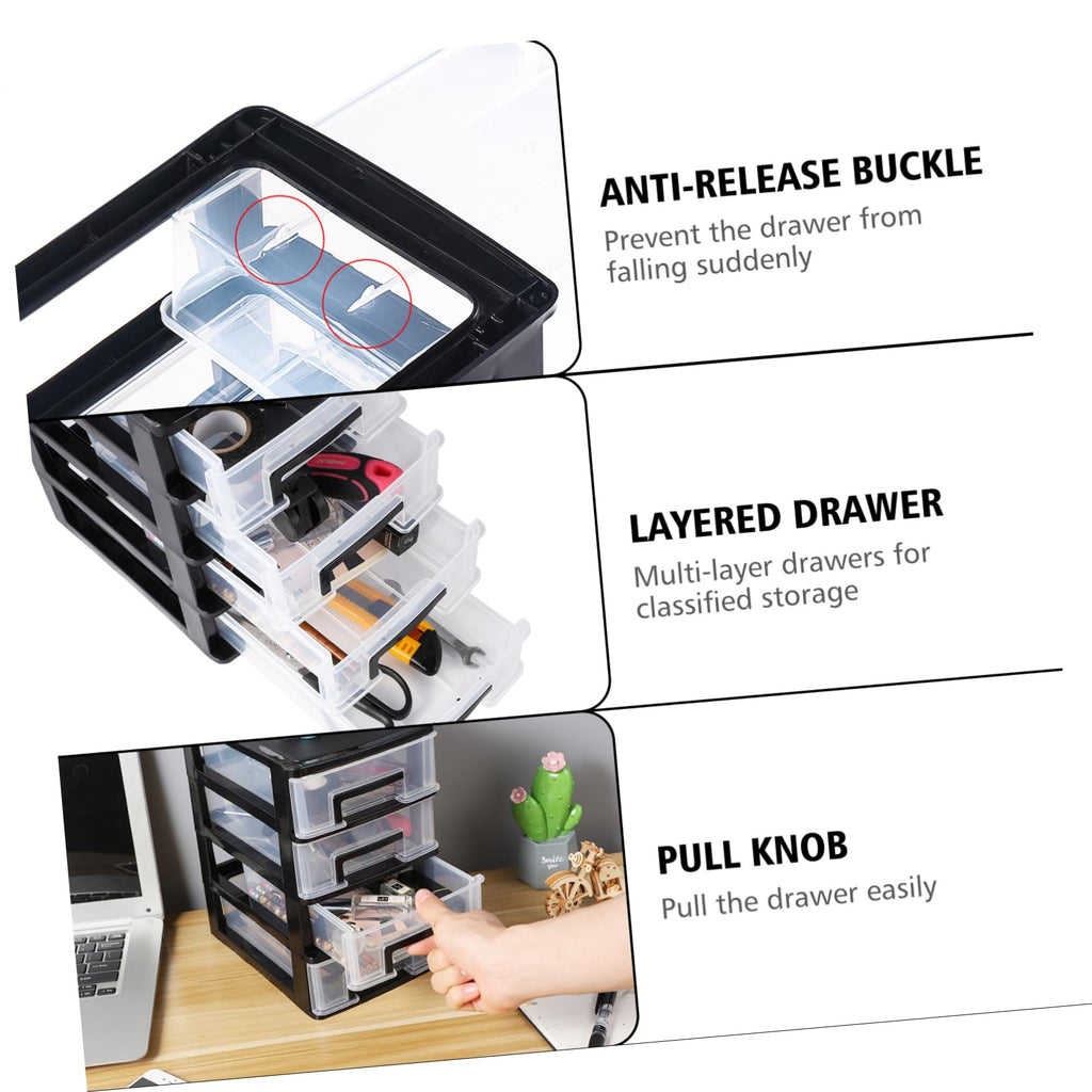 Black Transparent 4-Layer Plastic Drawer Storage Cabinet J8074