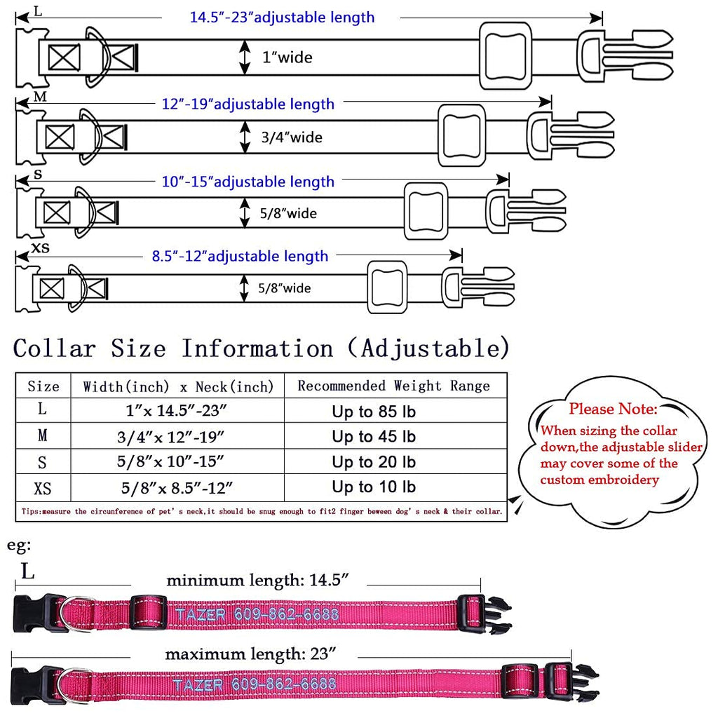 Personalized Dog Collar, 4 Adjustable Sizes Quick Release Buckle and D-Ring K2937