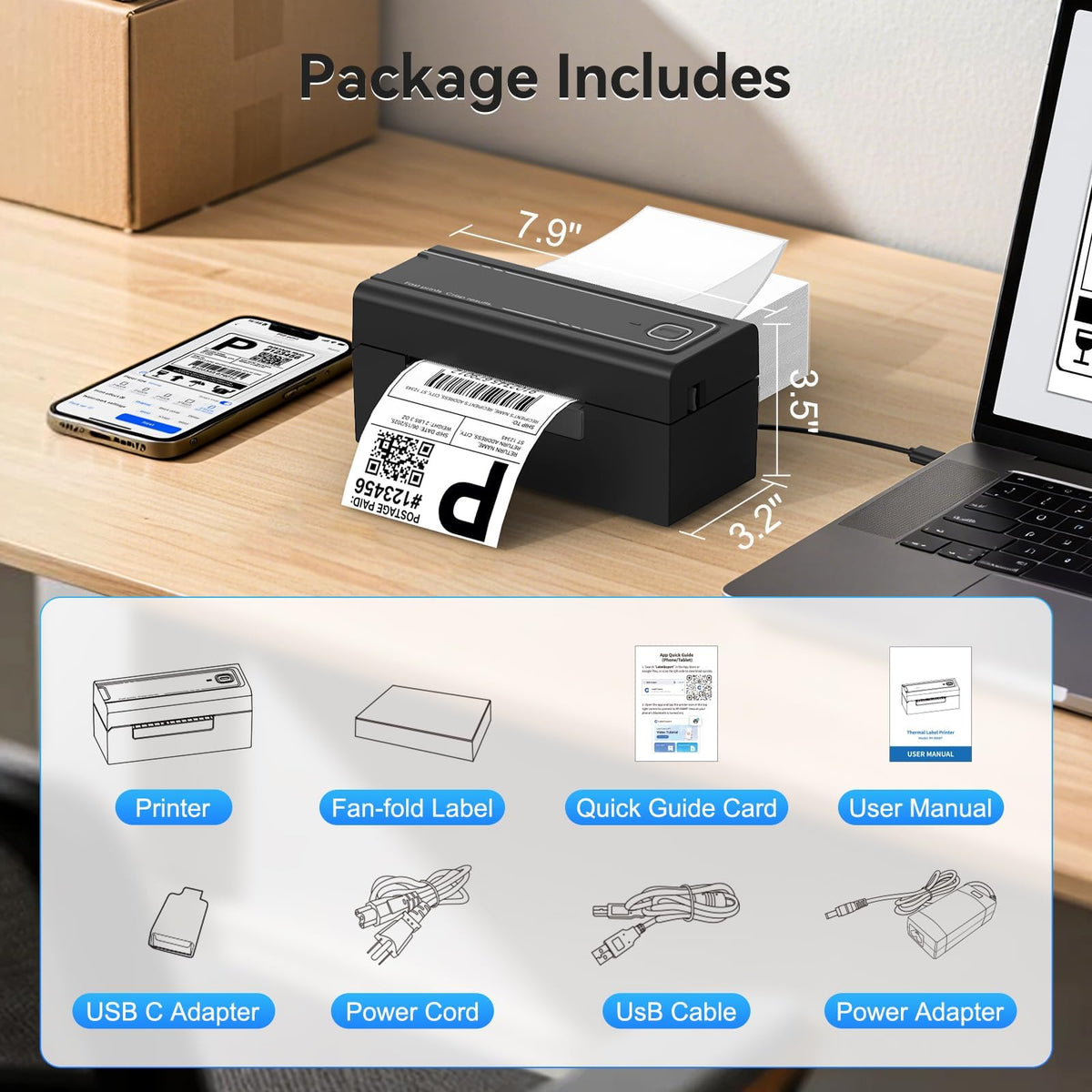 Bluetooth Thermal Shipping Label Printer, Wireless 4x6 T906995