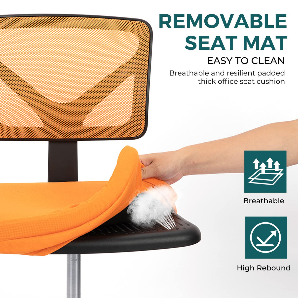 Orange Mesh Armless Desk Chair with Lumbar Support B5891