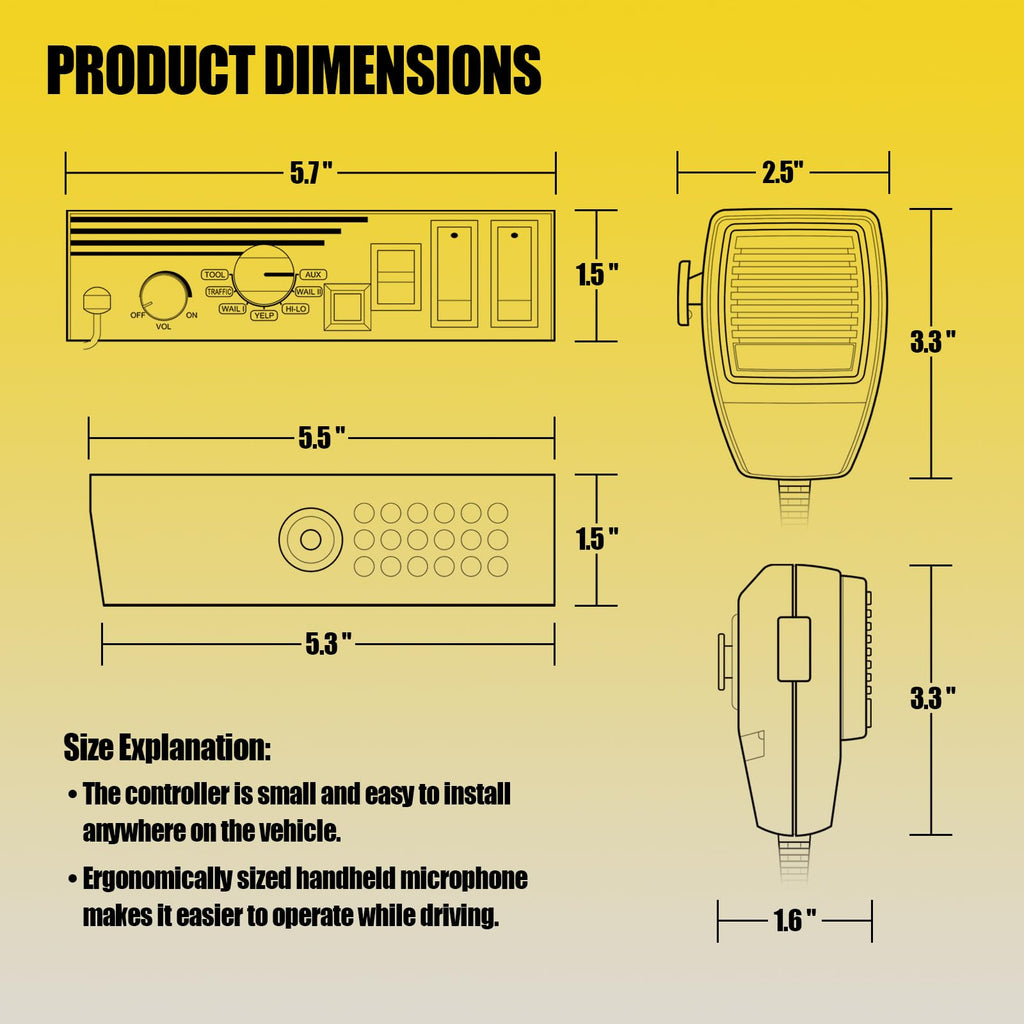 200W 12V 9 Tone Emergency Siren System with Loud Speaker Horn and Handheld Microphone O2204