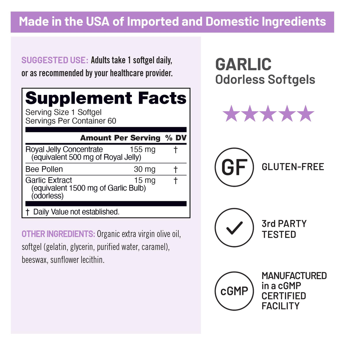 Odorless Garlic Softgels with Royal Jelly & Pollen D763497