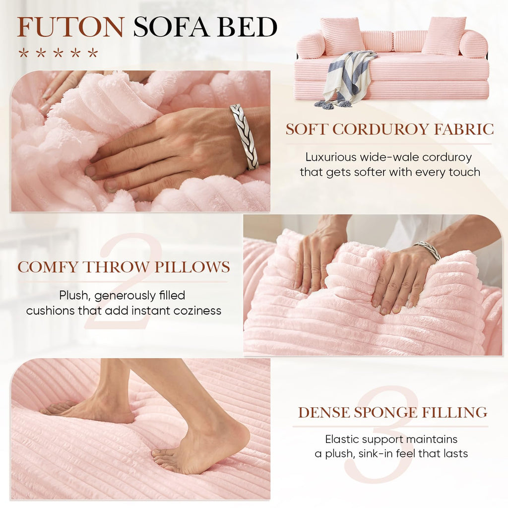 Pink Corduroy Convertible Sleeper Sofa Bed F26413