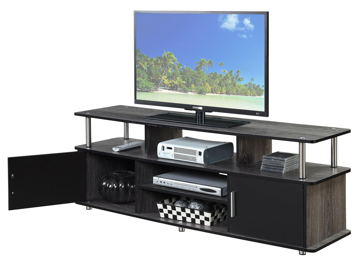 60" Weathered Gray Wood TV Stand with Cabinets and Shelves C91462