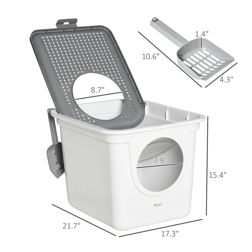 Covered Cat Litter Box with Scoop, White S27605