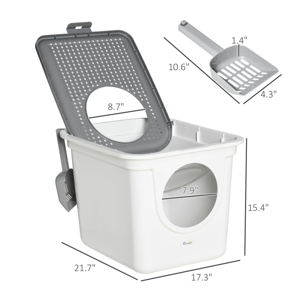 Covered Cat Litter Box with Scoop, White S27605