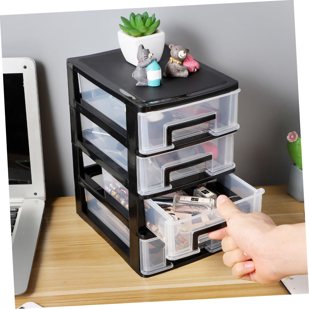 Black Transparent 4-Layer Plastic Drawer Storage Cabinet J8074