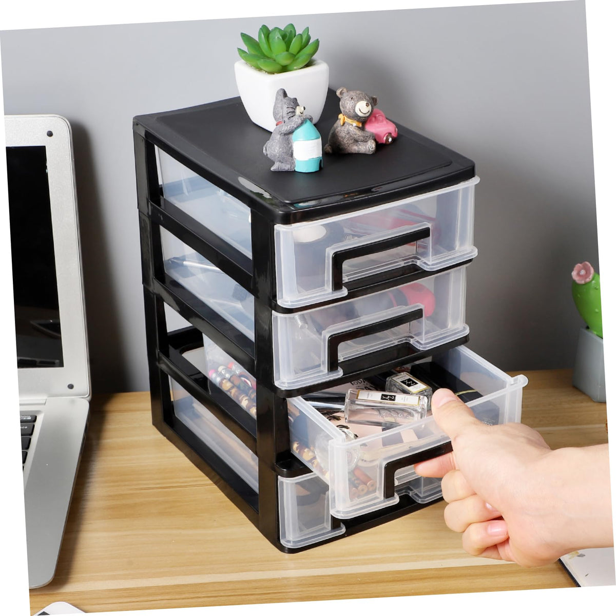 Black Transparent 4-Layer Plastic Drawer Storage Cabinet J8074