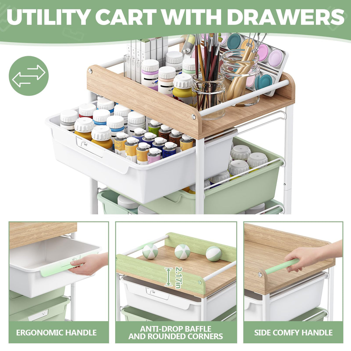 Green Utility Cart with 6 Drawers X48651
