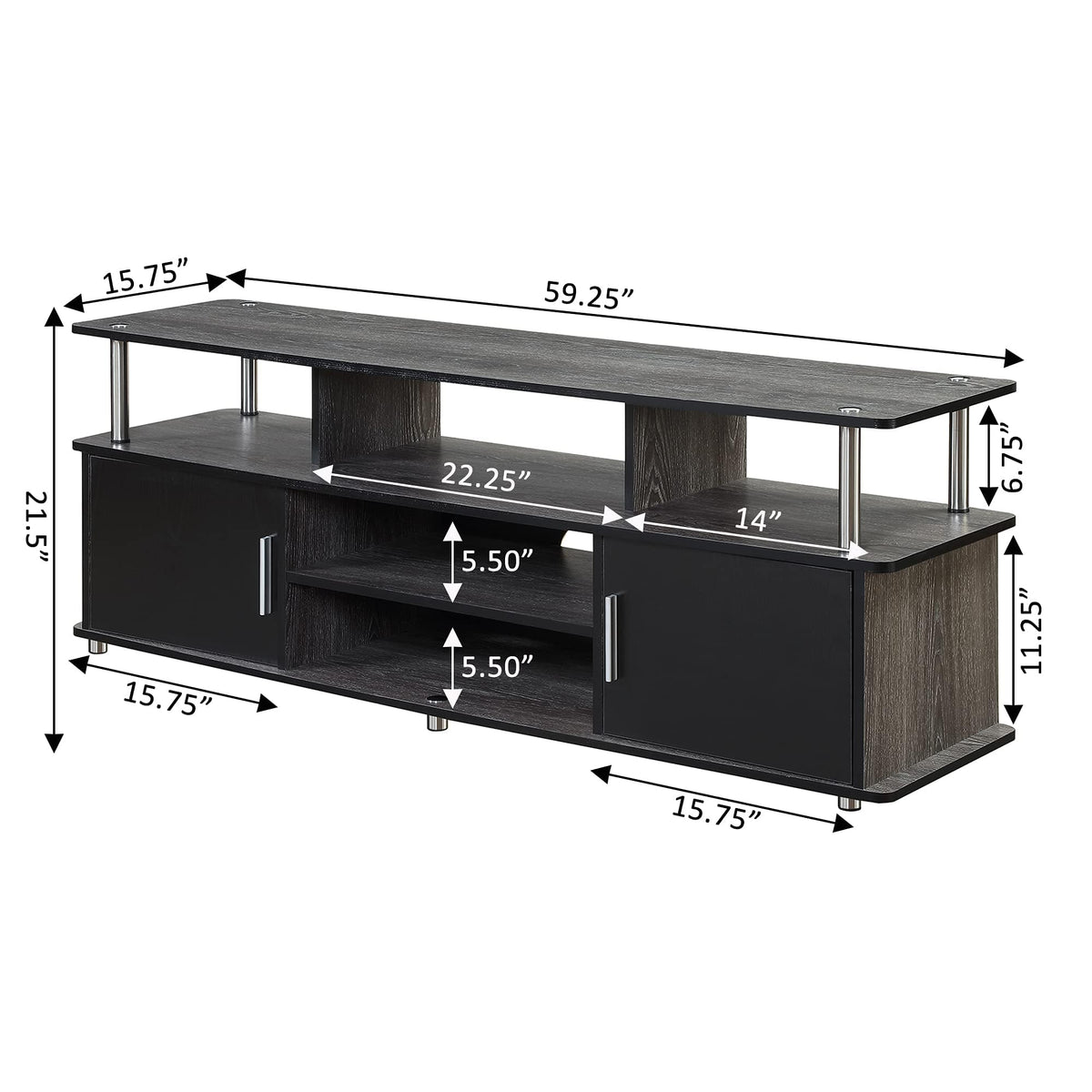 60" Weathered Gray Wood TV Stand with Cabinets and Shelves C91462