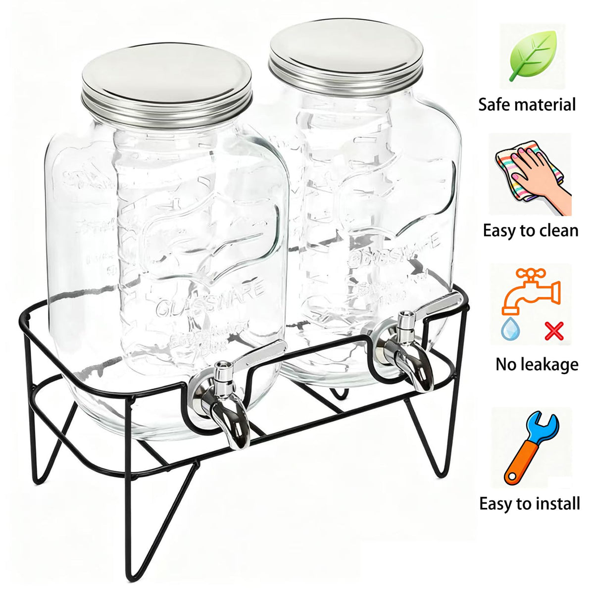 1 Gallon Glass Drink Dispenser with Stand 2 Pack K3358