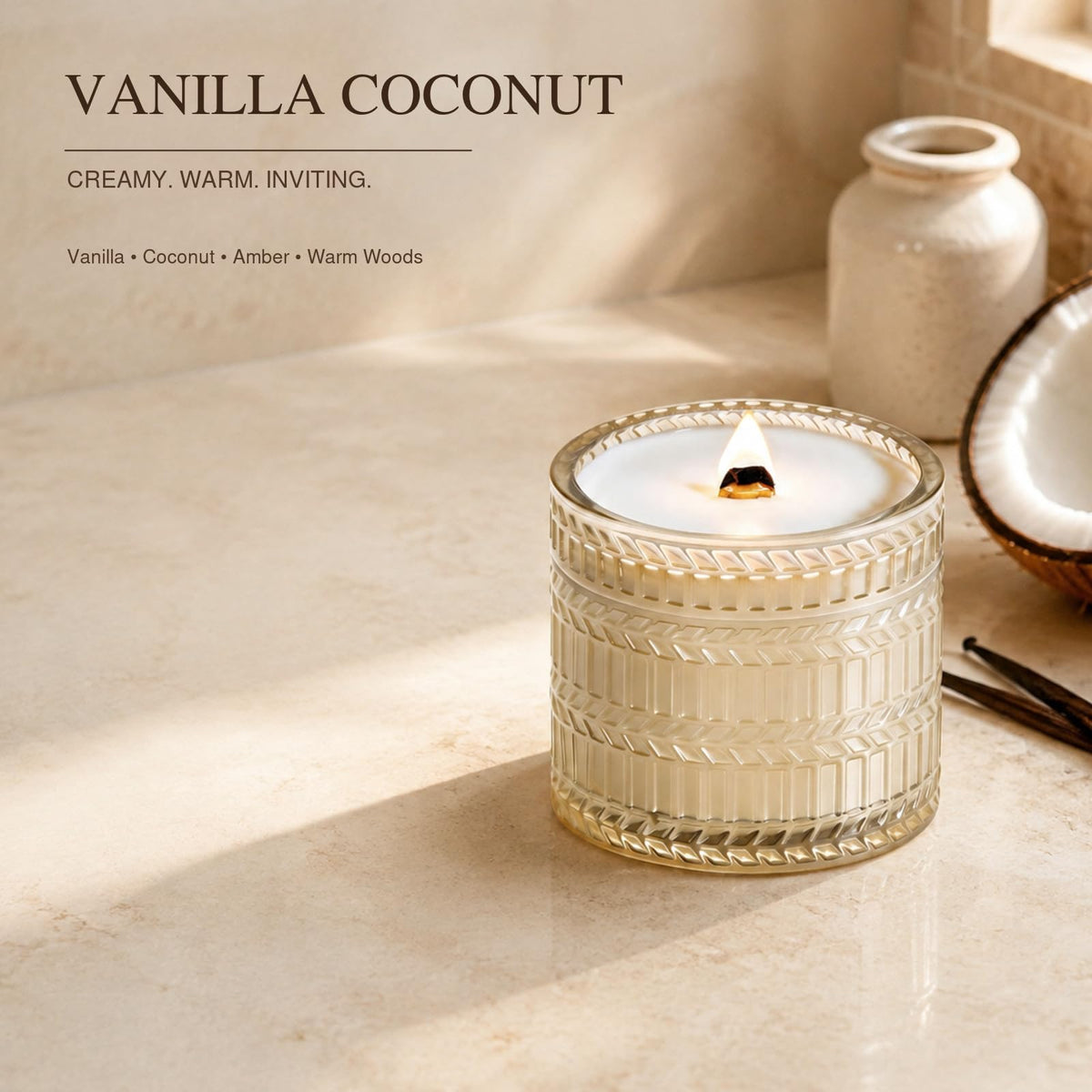 Vanilla Coconut Wood Wick Candle 7.4 oz X14330