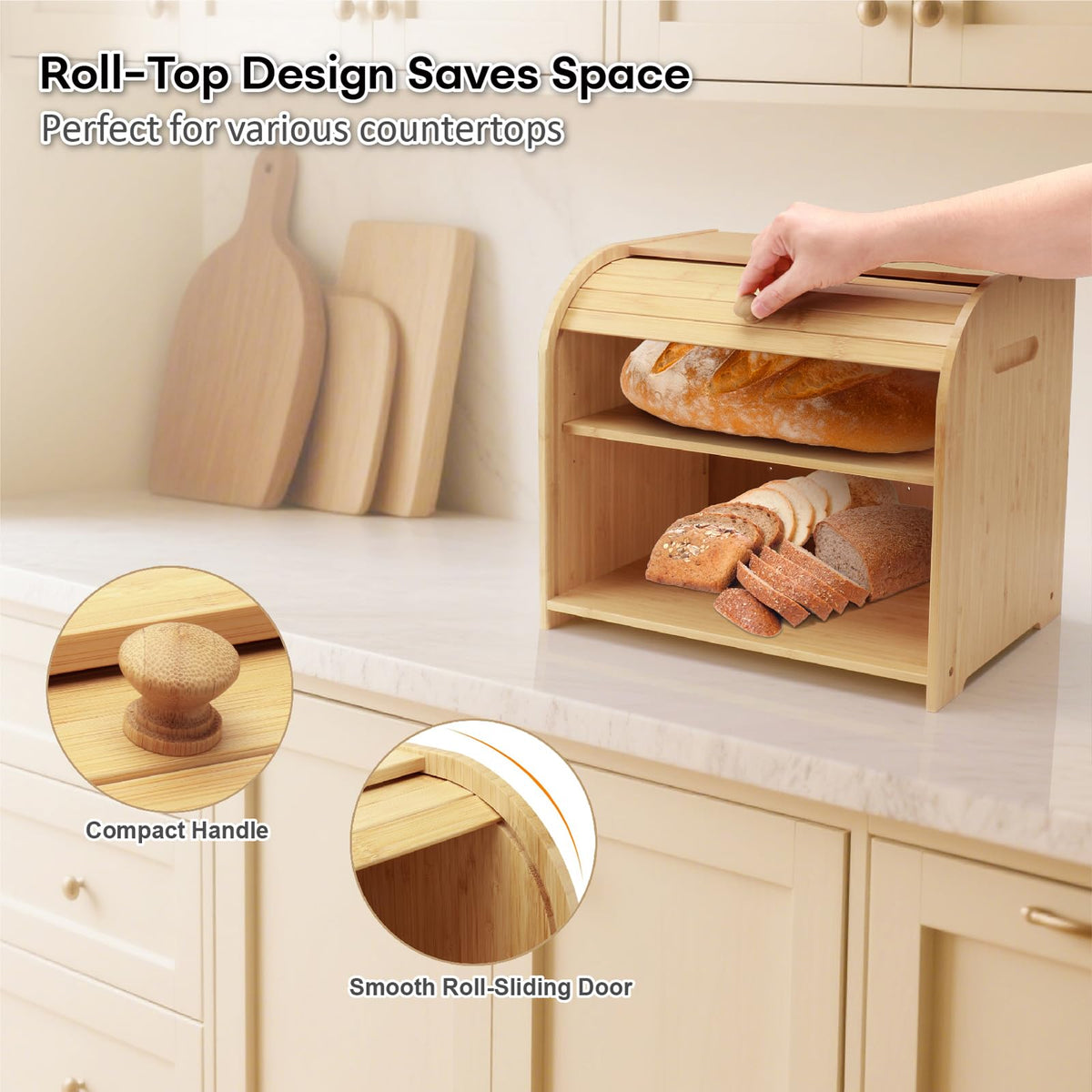 Bamboo 2-Tier Roll-Top Bread Box L6072