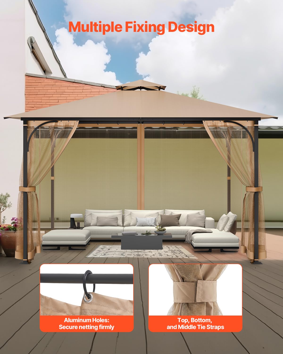 10 x 12 x 7 FT Gazebo Netting Replacement 4-Panel Sidewall Mesh Net F662