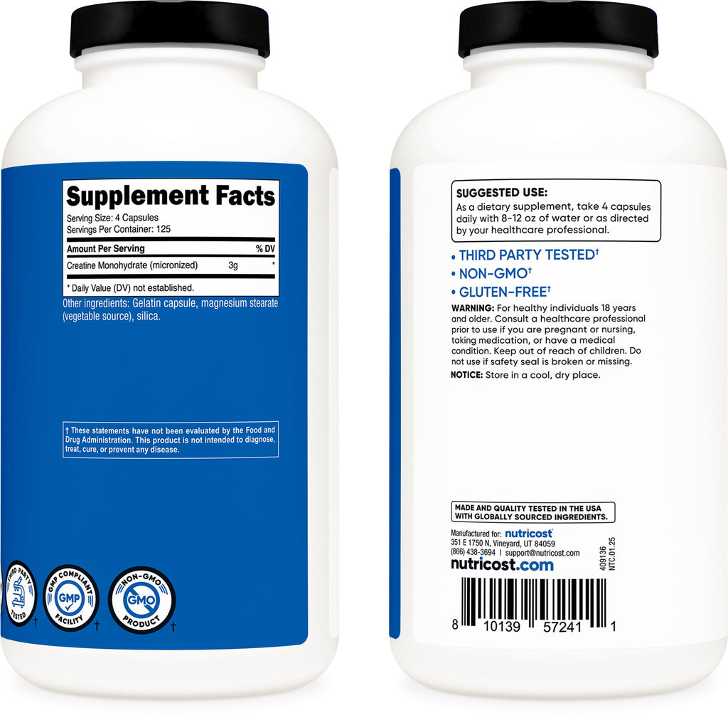 Micronized Creatine Monohydrate 3,000mg 500 Capsules K564443