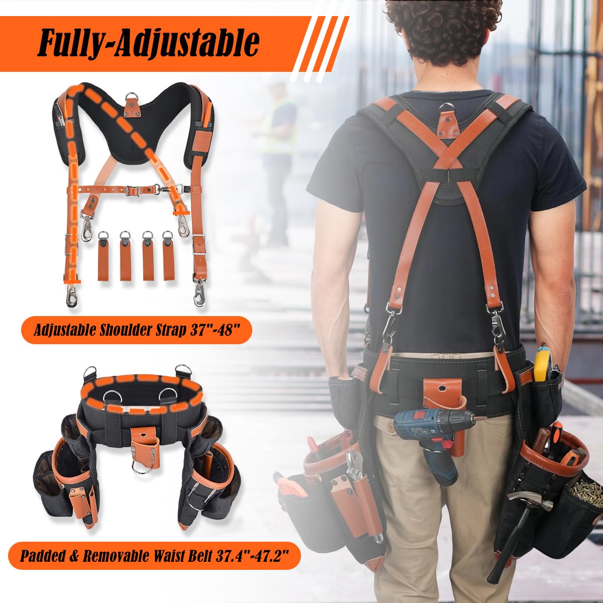 Top-Grain Leather Tool Belt With Suspenders T949