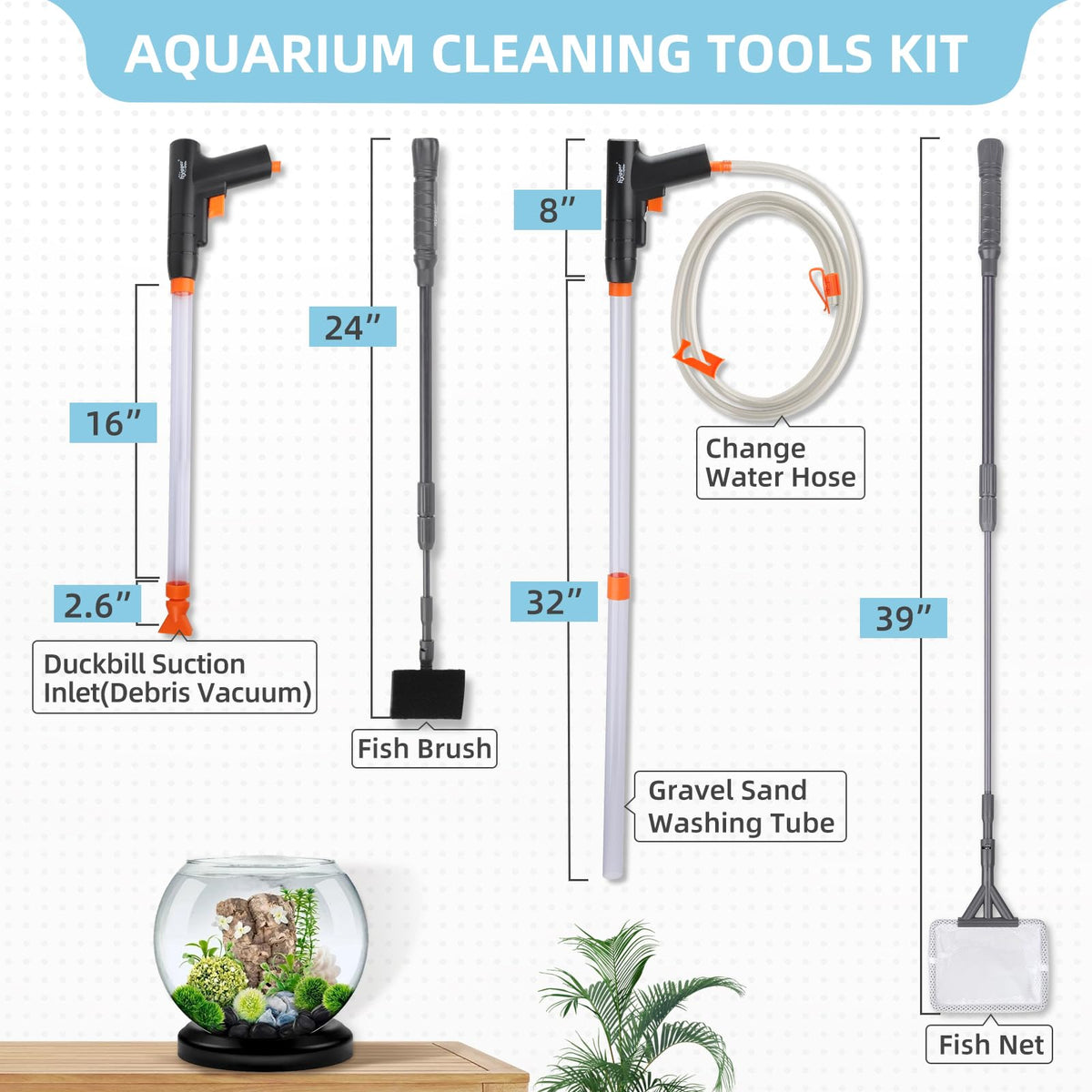 Aquarium Gravel Cleaner Kit with Water Hose Controller Clamp L1599