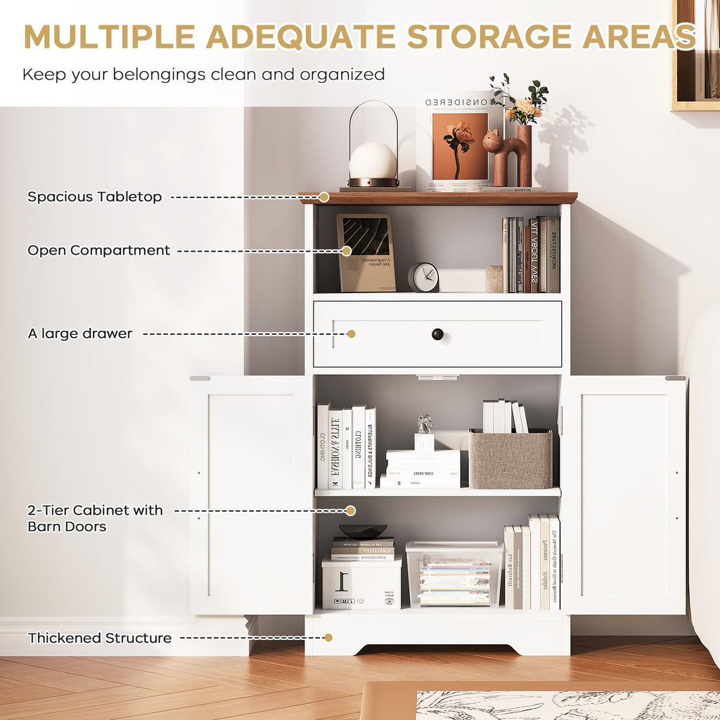 White Storage Cabinet with Barn Doors and Drawers R31826