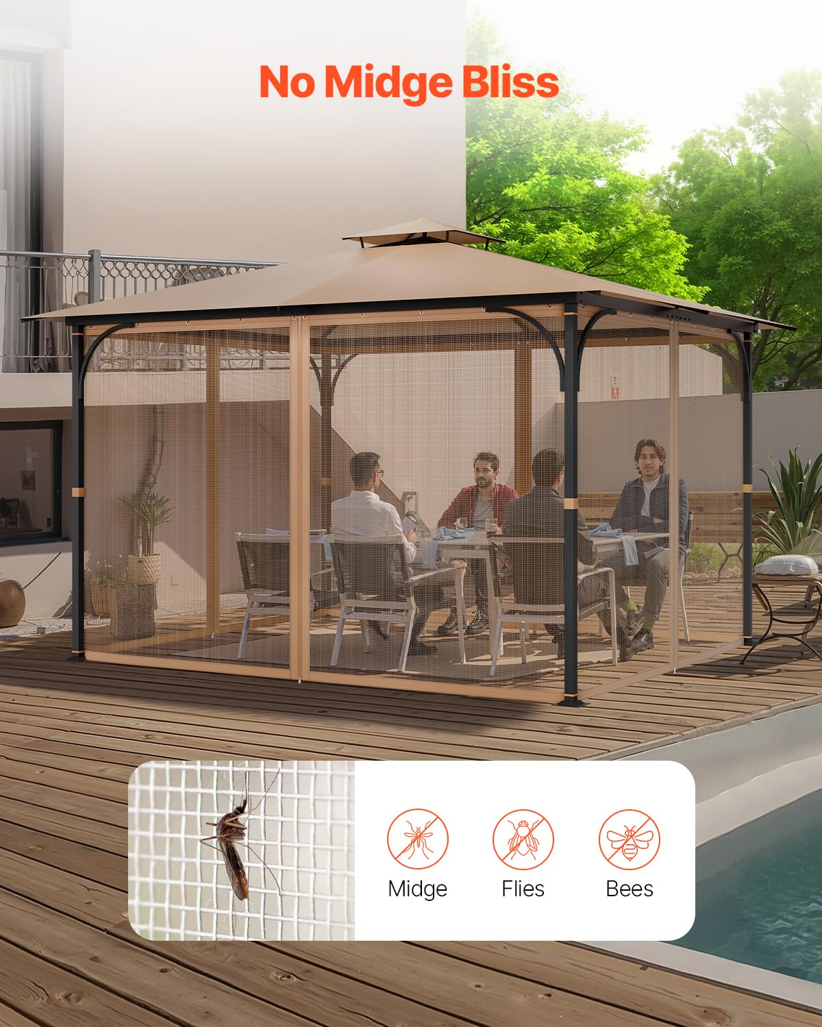 10 x 12 x 7 FT Gazebo Netting Replacement 4-Panel Sidewall Mesh Net F662