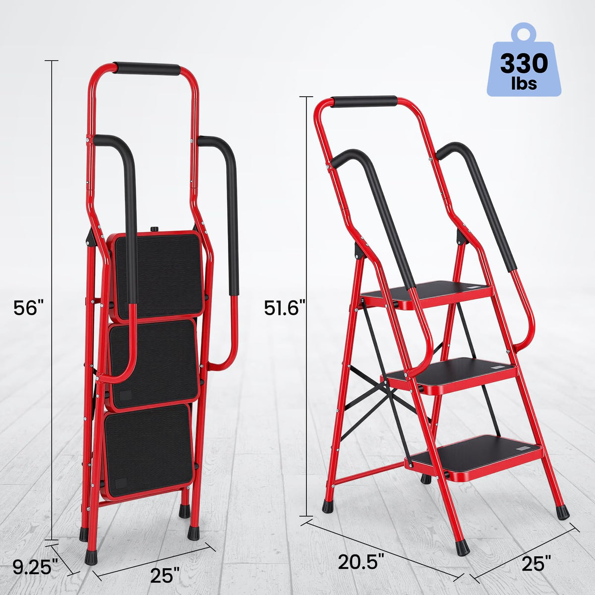3 Step Folding Steel Step Ladder with Handrails R221927