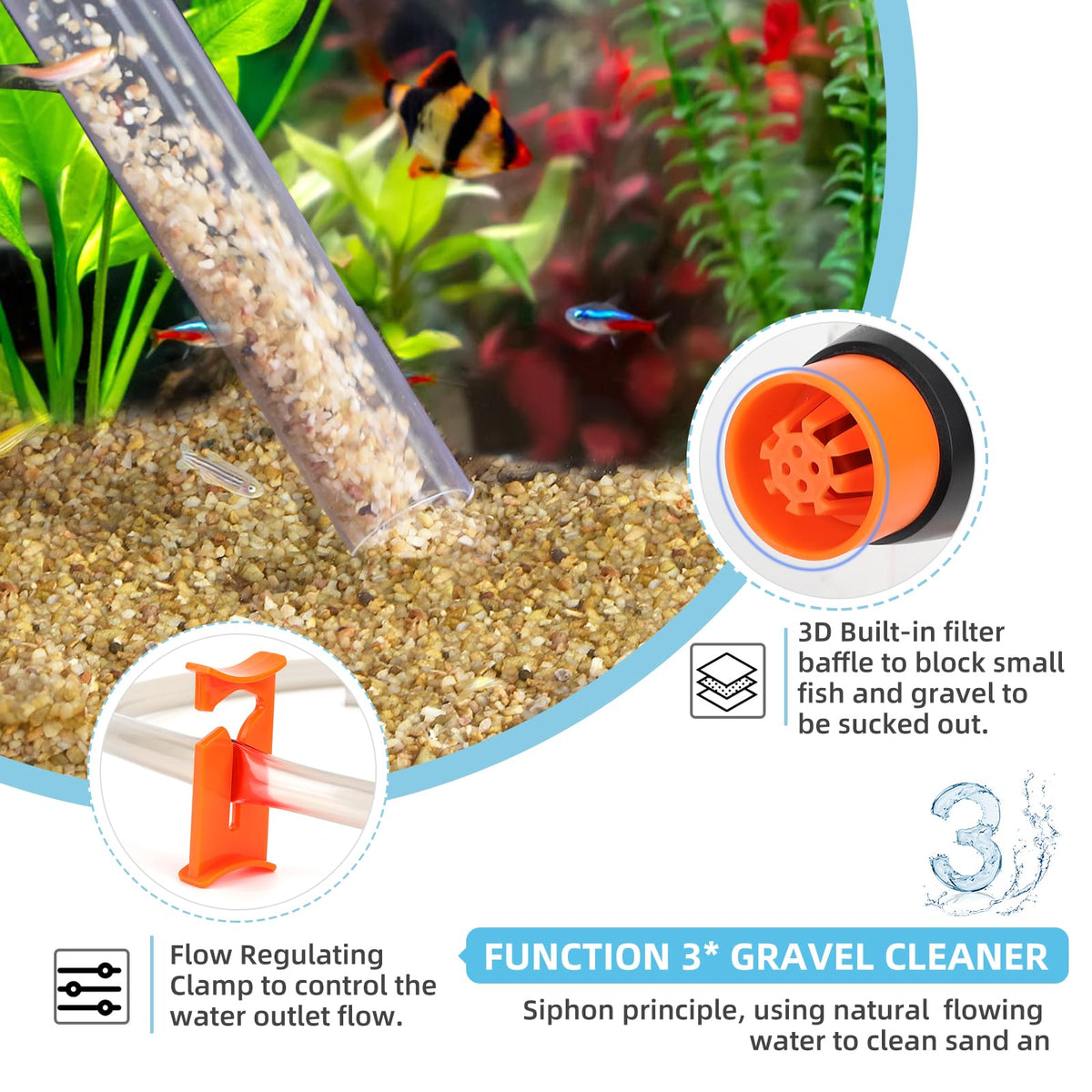 Aquarium Gravel Cleaner Kit with Water Hose Controller Clamp L1599