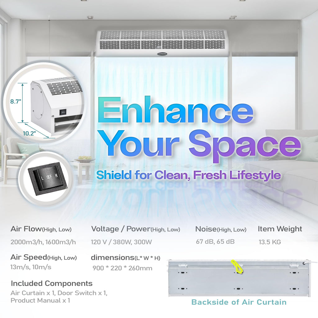 36 Inch White Wall Mounted Air Curtains L9253