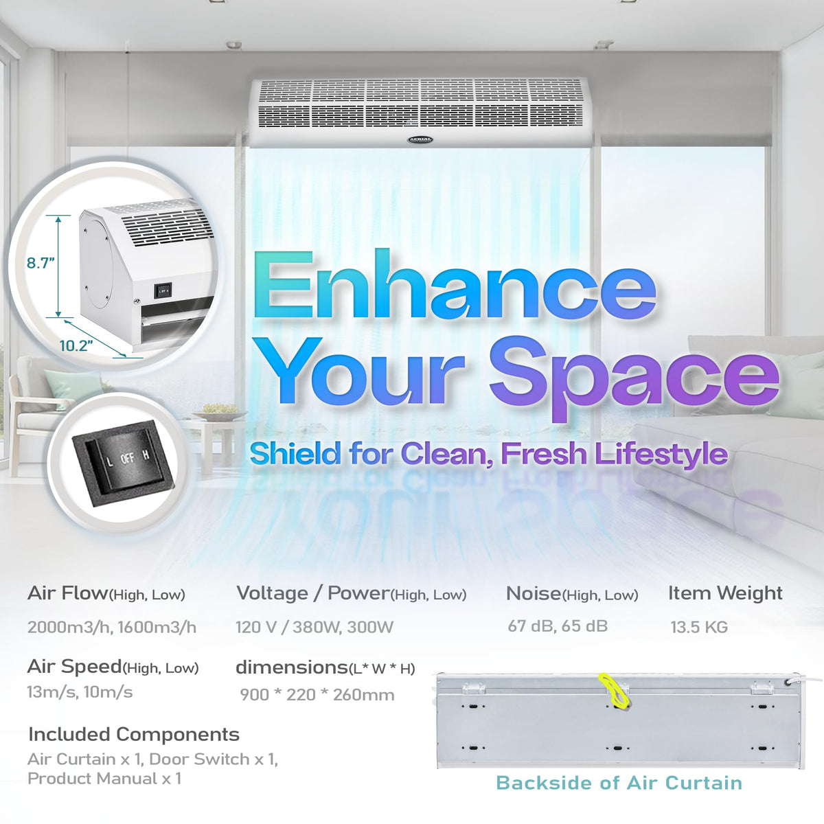 36 Inch White Wall Mounted Air Curtains L9253