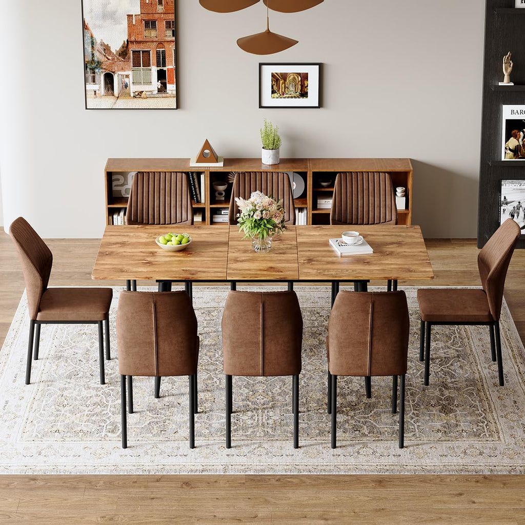 Extendable Dining Table Set for 8 Wood Upholstered Chairs T296853