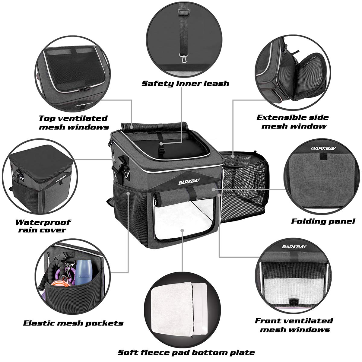 Foldable Soft-Sided Dog Bike Basket Carrier with 2 Open Doors O4818