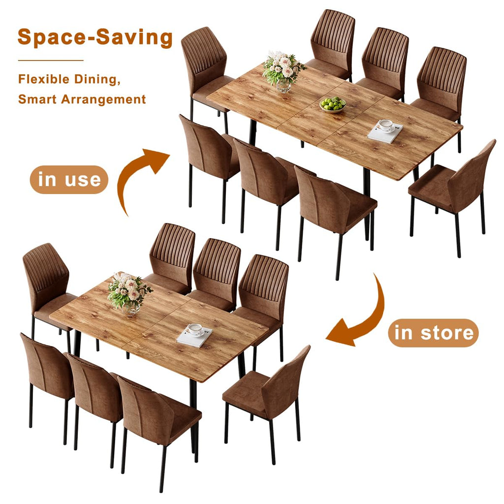 Extendable Dining Table Set for 8 Wood Upholstered Chairs T296853