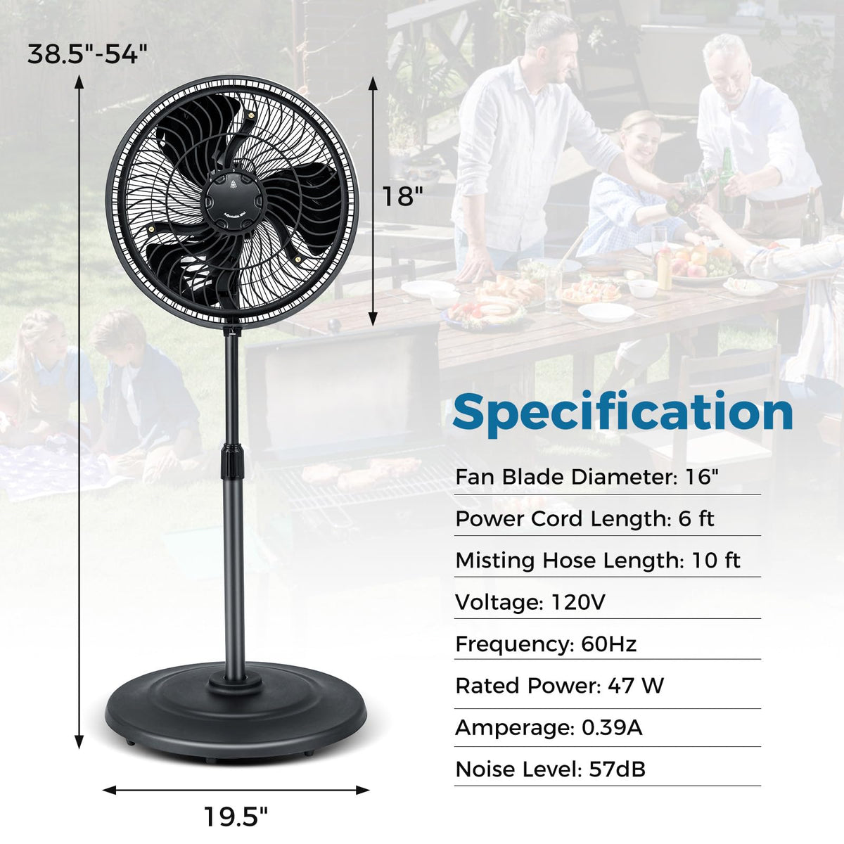 16 Inch Oscillating Pedestal Fan B7697